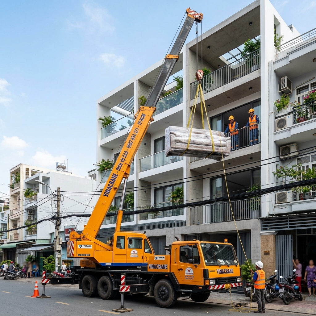 Cẩu đồ lên tầng cao — Xe cẩu Giang Khôi Hưng Yên [Ảnh minh họa]
